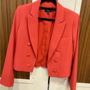 Tahari Women's Vibrant Coral Double-Breasted Blazer